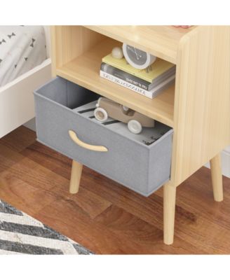 Nightstand with Fabric Drawer & Storage - Oak