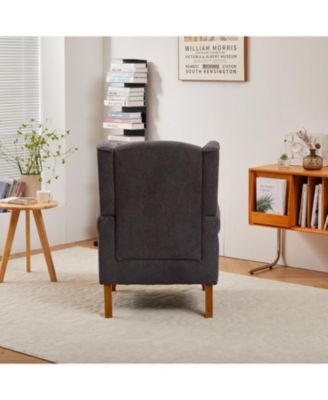 Vintage Luxury Coffee Table & Armchair Set (Dark Grey/Natural Wood)