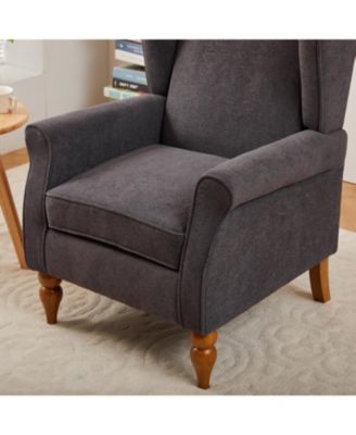 Vintage Luxury Coffee Table & Armchair Set (Dark Grey/Natural Wood)