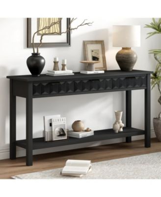 Fir Veneer Modern Stylish Console Table with Honeycomb Design,Suitable for Study,Entryway, Hallway, Living Room, Foyer