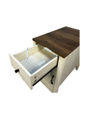 Streamdale Farmhouse End Table with Barn Door & Drawer, Charging Station