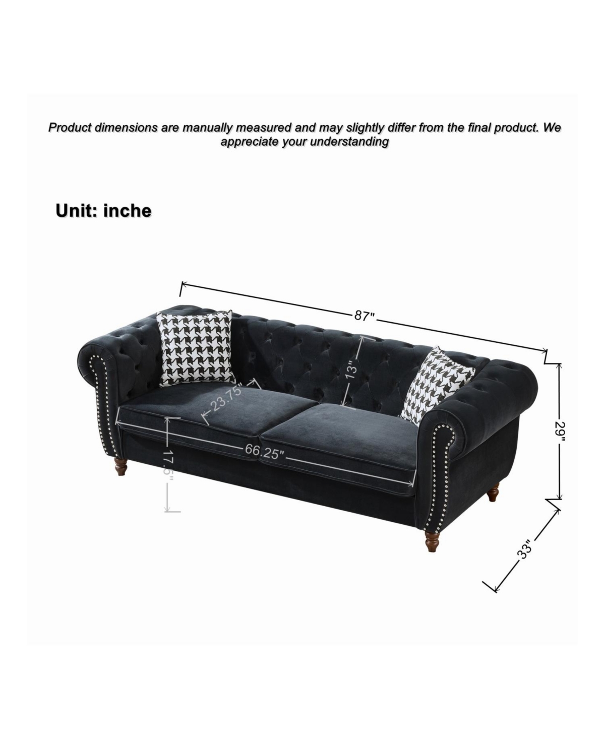 Streamdale Furniture Chesterfield Velvet Sofa Set, Roll Arm, Nailhead Trim