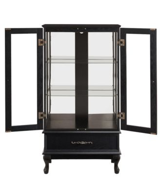Lighted Curio Cabinet with Glass Doors, LED Lights, Black Finish