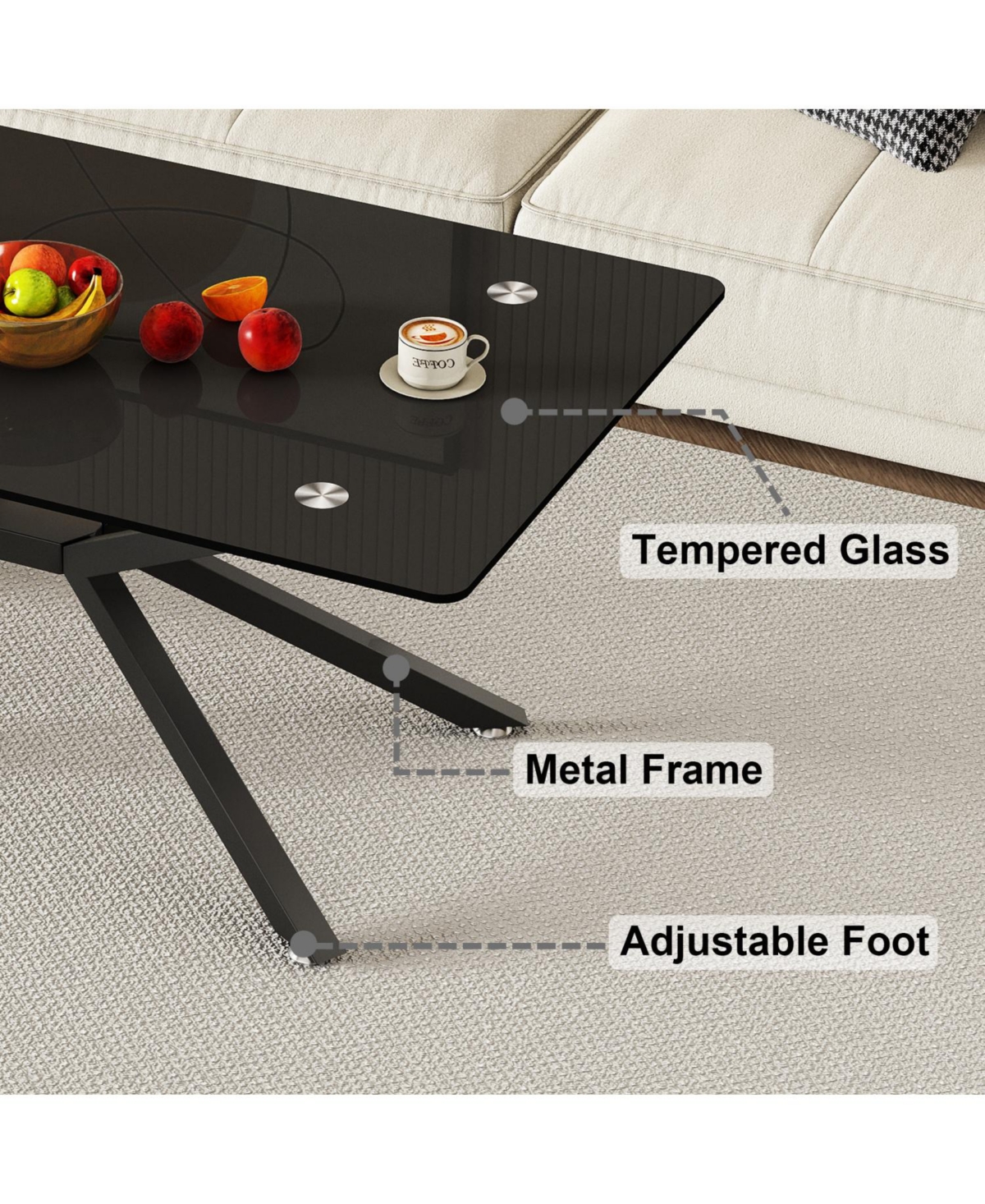 Streamdale Furniture Glass Coffee Table with Metal Legs