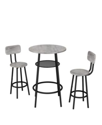 + 3-Piece Set + Wood/Metal + Round Bar Table with 2 Stools + Bar Table Set