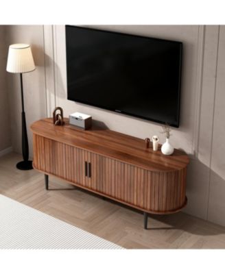 55" Modern TV Stand with Sliding Door & Storage - Walnut