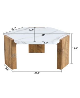  31" Modern Hexagonal Coffee Table, White Marble Top