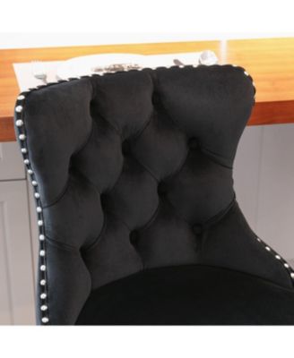 Velvet Swivel Barstools, Adjustable Height, Chrome Base, Set of 2, Black