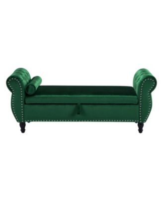 Velvet Storage Ottoman Bench with Pillow