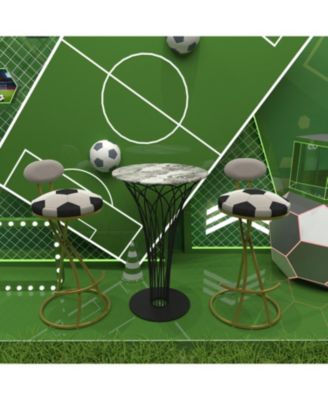 Football Print Bar Stools Set of 2, Counter Height, Velvet, Gold/Cream