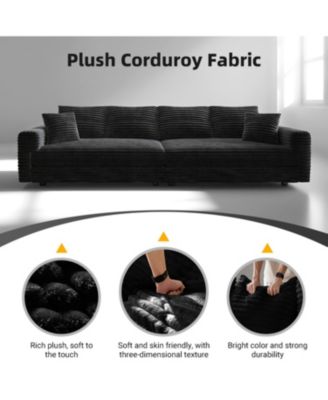 Plush Corduroy 3-Seat Sofa, Modern Comfy Cloud Couch, Deep Seat, Black (ETA-8.28)