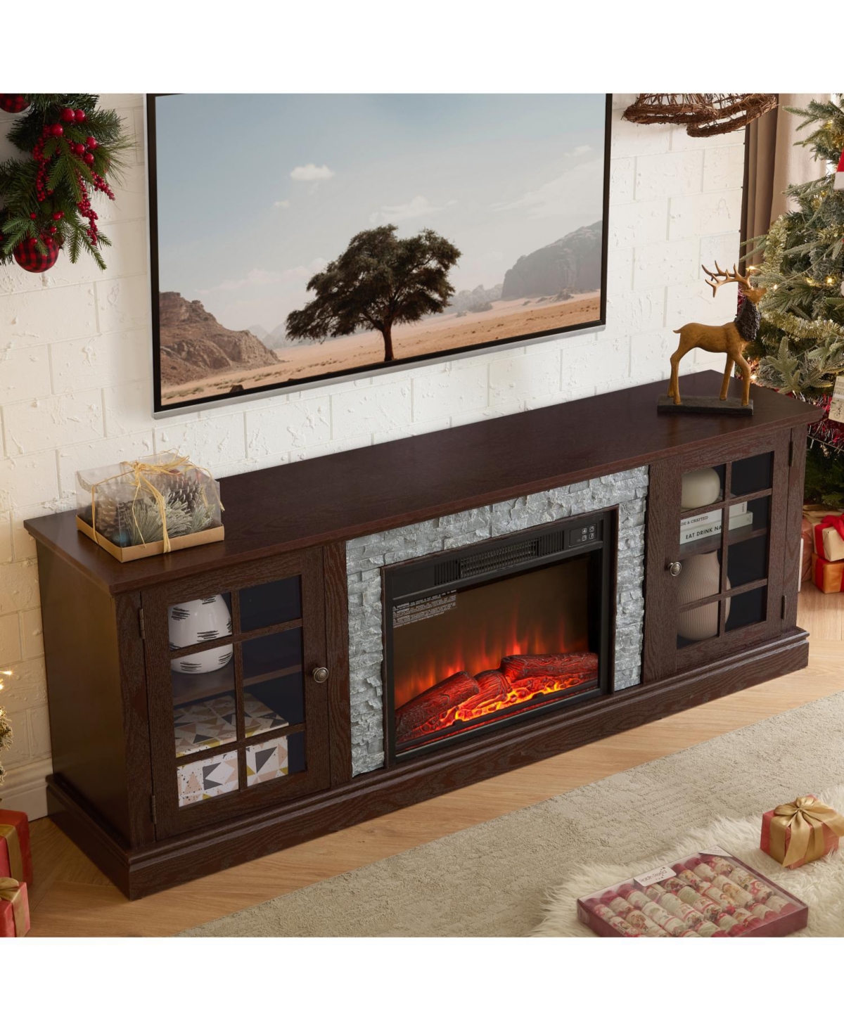 Streamdale Furniture 70" Tv Stand with Fireplace & Storage