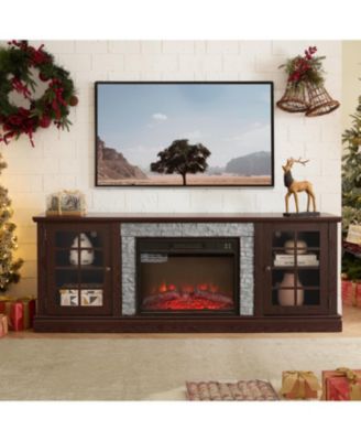 70" TV Stand with Fireplace & Storage - Cherry