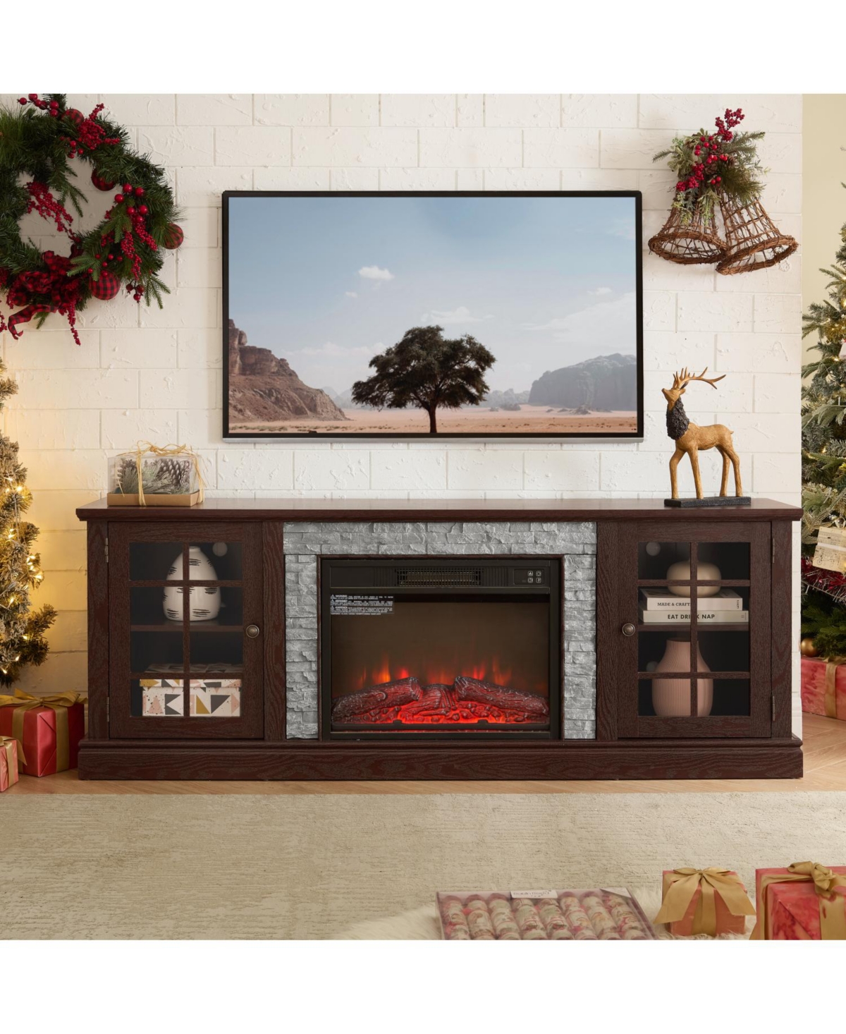 Streamdale Furniture 70" Tv Stand with Fireplace & Storage