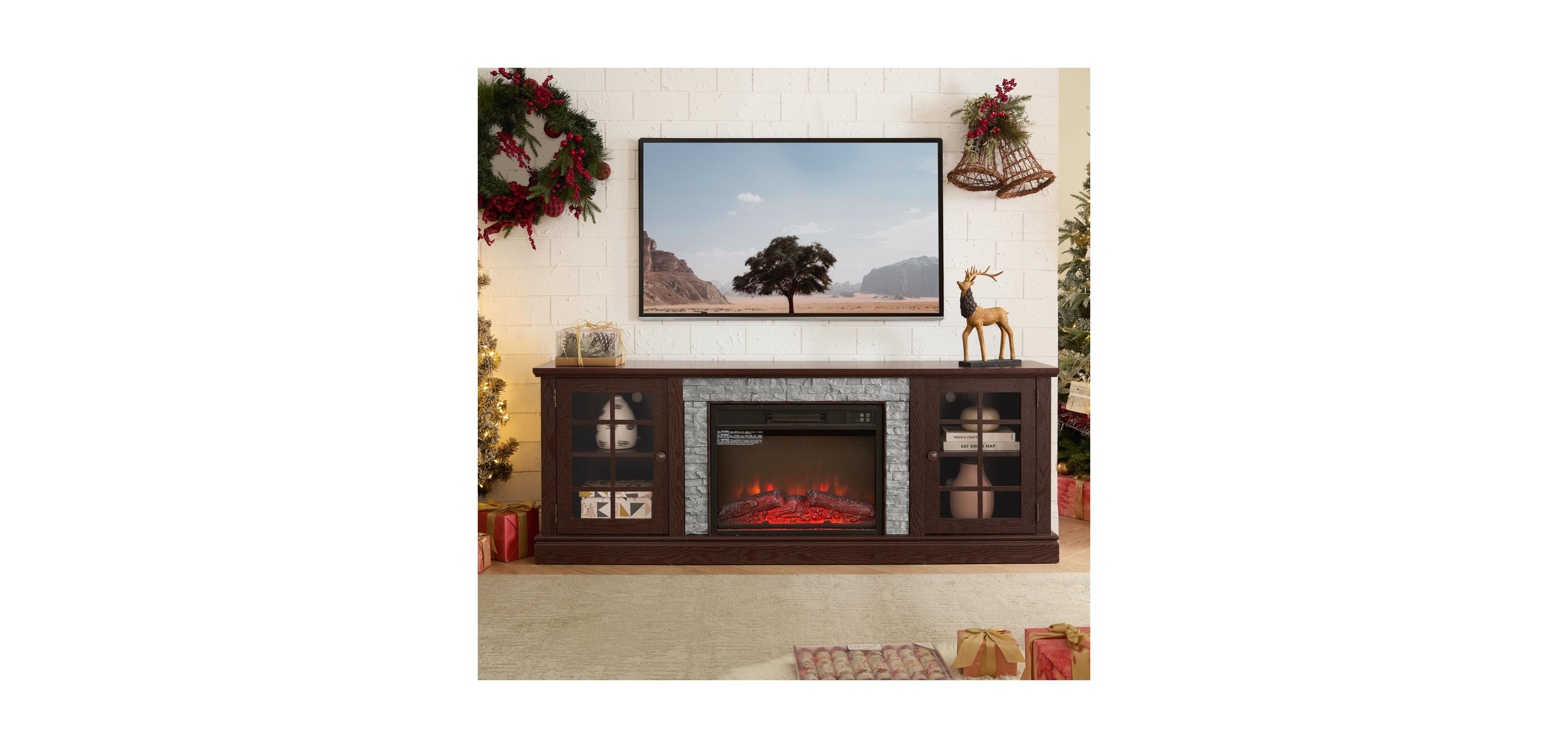 Streamdale Furniture 70" Tv Stand with Fireplace & Storage - Cherry