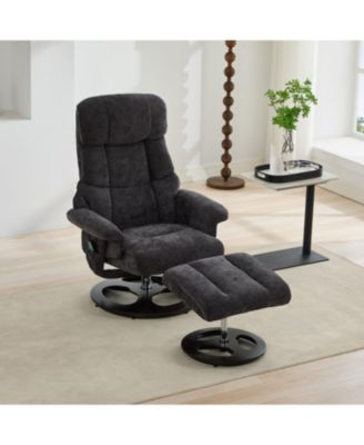 Swivel Recliner Chair with Ottoman, Massage & Heat, Dark Grey