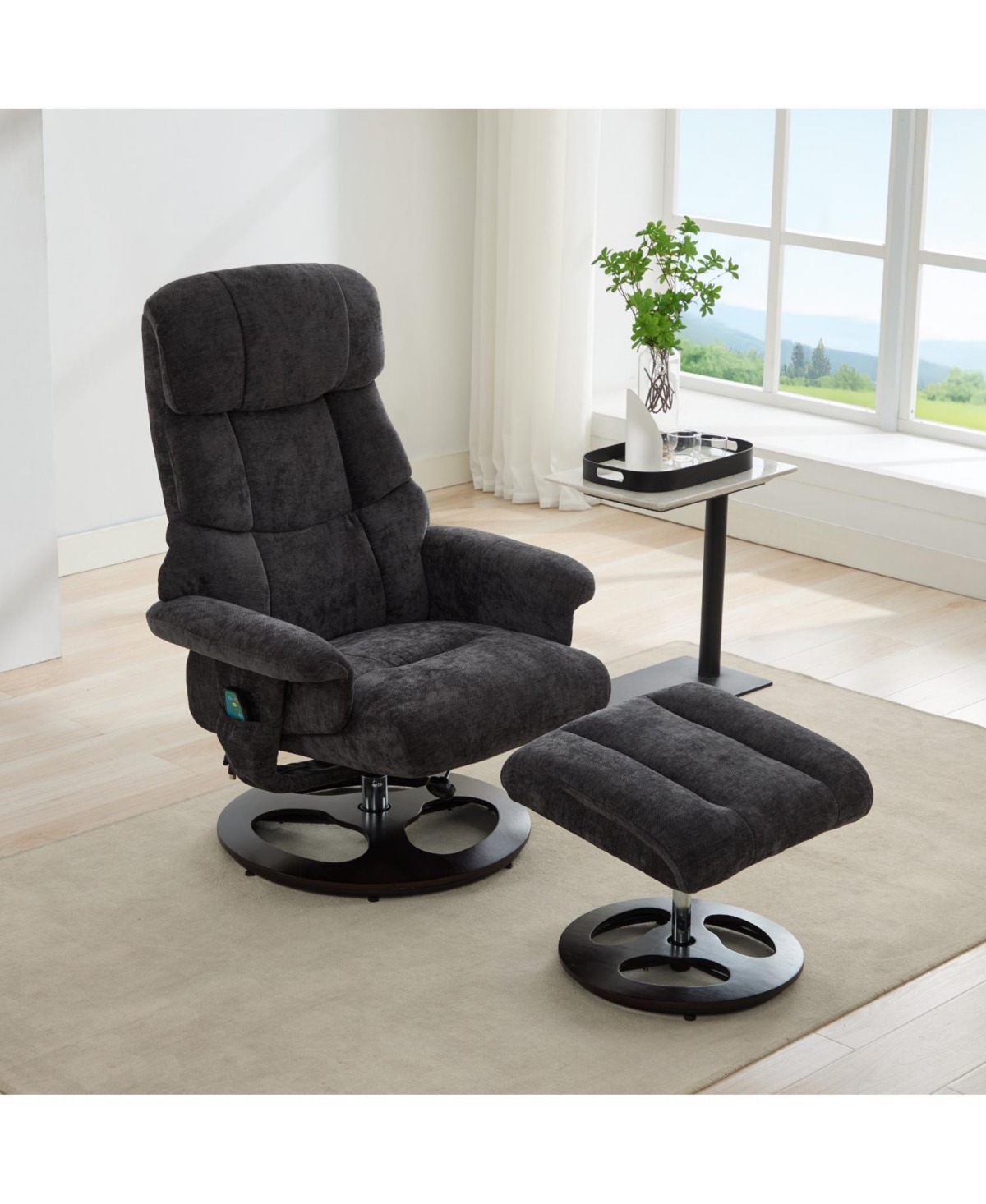 Streamdale Furniture Swivel Recliner Chair with Ottoman, Massage & Heat, Dark Grey