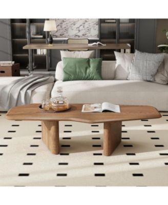 47.2 Inches Free Form Rustic Ash Wood Veneer Coffee Table for Small Living Room