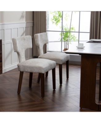 Mid Century Modern Dining Chairs Set of 2 Beige Linen