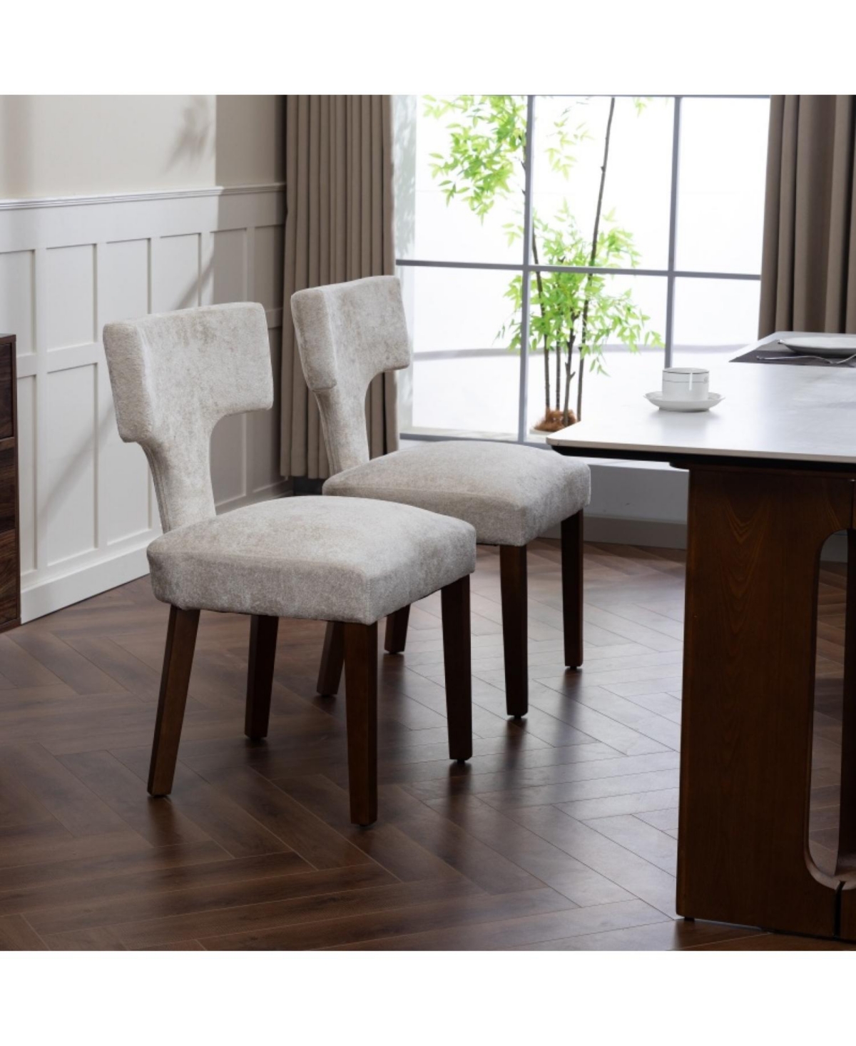 Streamdale Furniture Mid Century Modern Dining Chairs Set of 2 Beige Linen