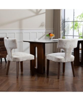 Mid Century Modern Dining Chairs Set of 2 Beige Linen