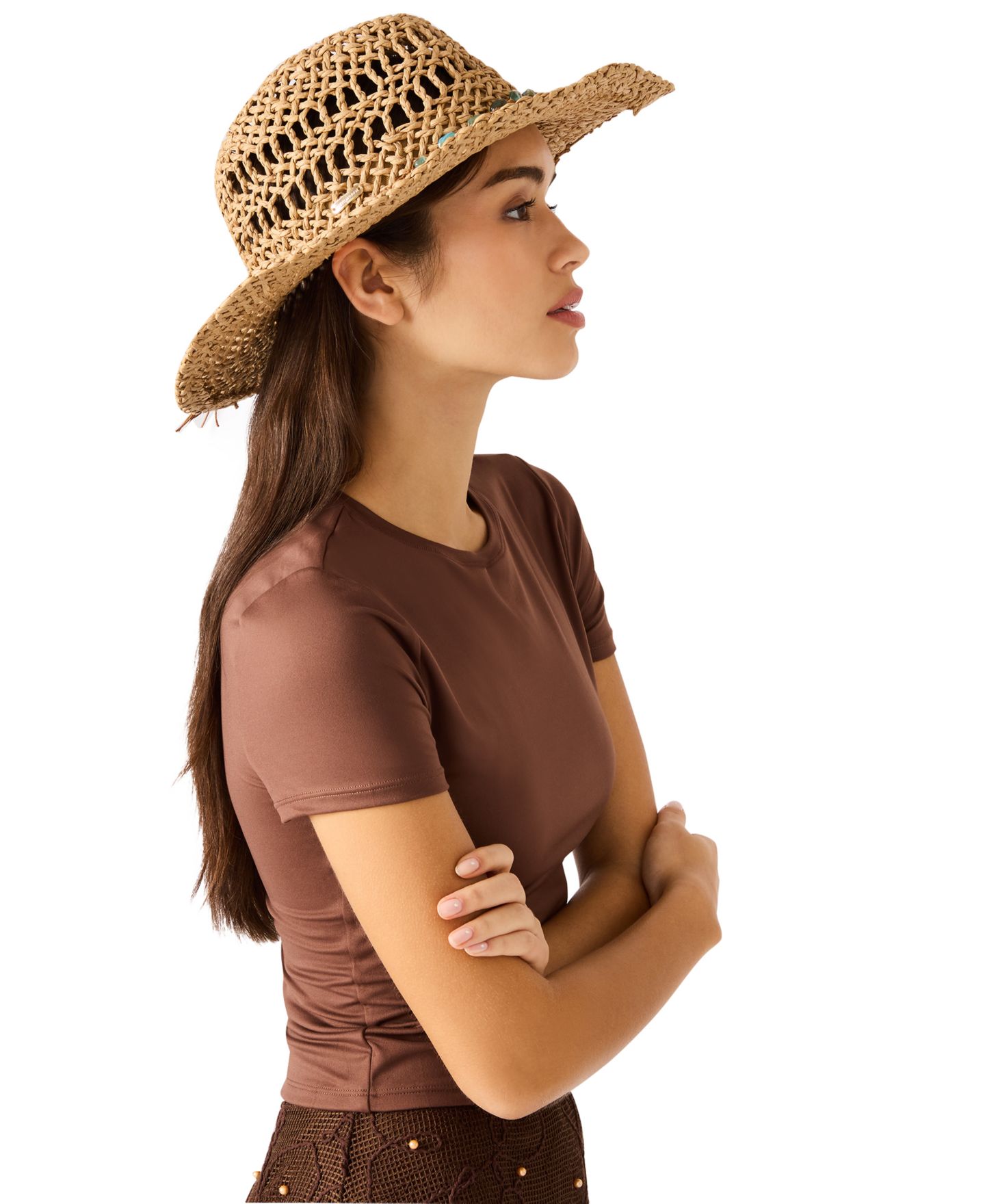 Женский головной убор Steve Madden Beaded Trim Western Hat, цвет: Рыжевато-коричневый — фото 6