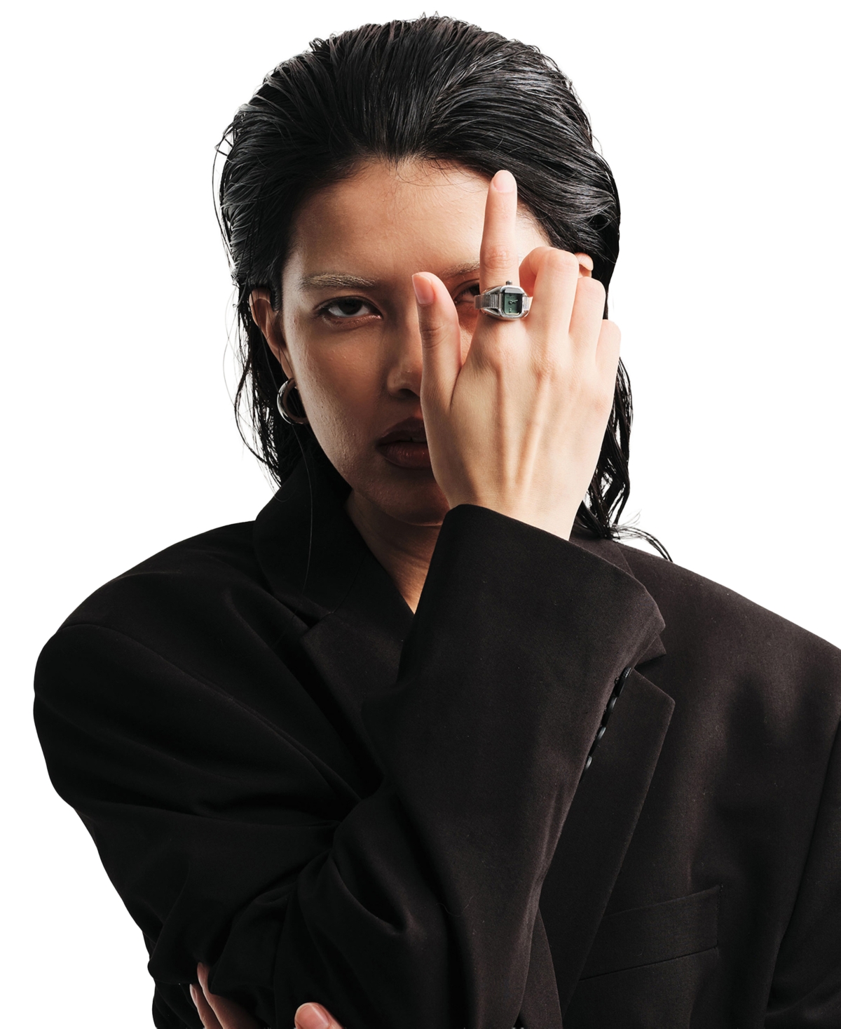 Breda Women's 'Nocturne' Silver Expandable Ring Watch, 16mm