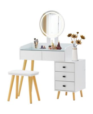 Streamdale LED Glass Top Dressing Table with Ext. Table & Stool