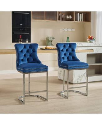+ 25" 2-Pack + Velvet + Button Back + Counter Height Bar Stools