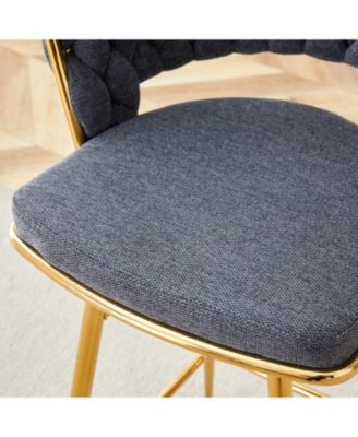 Rotating Swivel Chair Black Cotton Linen Gold Legs