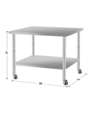 36"x24" Stainless Steel Kitchen Prep Table w/ Shelf & Wheels