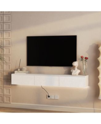 Floating TV Stand w/ LED, 67" Modern Entertainment Center, White