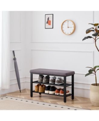 Entryway Shoe Bench with Cushion & Storage Shelf