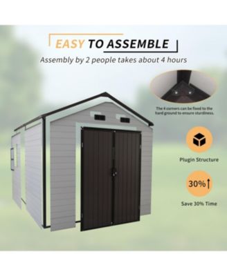 8x8 Resin Storage Shed w/ Windows, Aluminum Frame & Floor (White/Brown