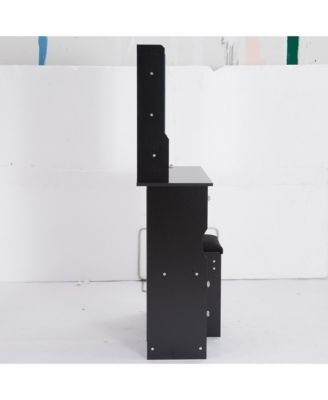 + Compact Vanity Table Set + Wood/Engineered Wood + Large Mirror & Multi-Tier Storage + Vanity Table with Stool