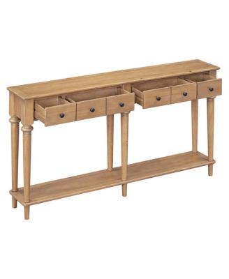 Retro Console Table with 4 Drawers and Open Shelf, perfect for Entryways, Living Rooms, and Hallways