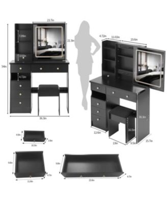 + 37" + Wood/Glass (assuming typical vanity materials) + LED Mirror + Vanity Table with Stool