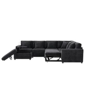 Streamdale Modular Sectional Sofa Bed- Flip Table, Lamp, Ports, Ottoman, Tufted, 6 Pillows