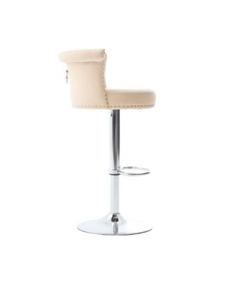  Velvet Bar Stool Set of 2, Adjustable Swivel, Silver Legs
