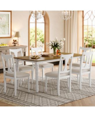 Extendable Wood Dining Table Set with 6 Upholstered Chairs