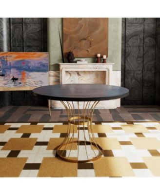 Black Oak 42" Round Dining Table - Wrought Iron Base