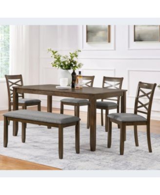 6-Piece Walnut Dining Set- Table, 4 Chairs & Bench