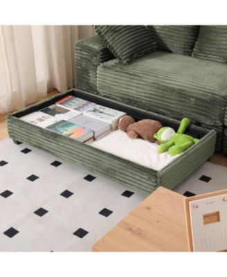 Streamdale Corduroy Sectional Sofa w/ Ottoman & Pillows - GREEN