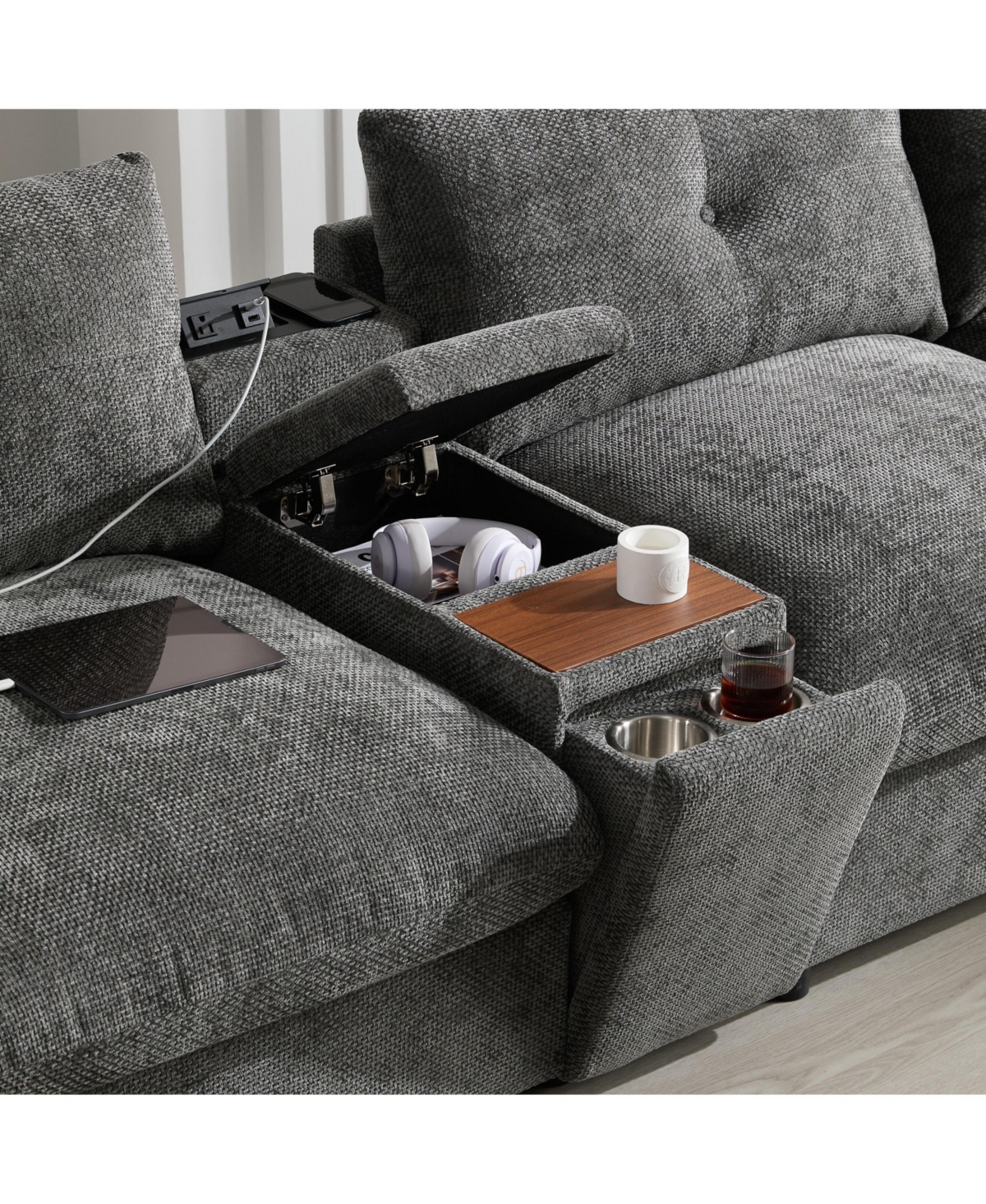 Streamdale Furniture Modular Sectional Sofa w/ Ottoman, Console, Usb Charger