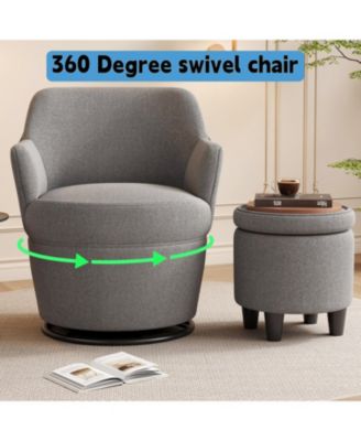  360 Swivel Accent Chair with Ottoman & Nail Trim