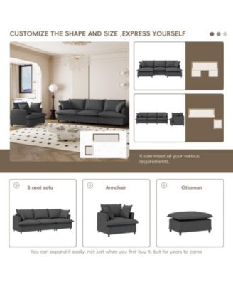 Streamdale 2-Piece Chenille Sofa Set with Pillows 3-Seater Sofa & Armchair