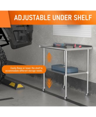 Stainless Steel Table 30x36" w/ Adjustable Shelf & Wheels