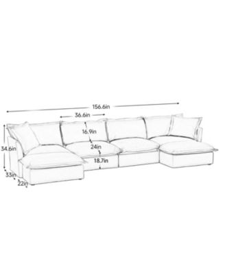 Slipcovered U Shape Sectional Sofa Deep Seat Chenille
