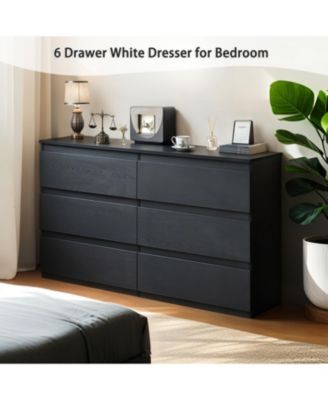 6 Drawer Black Dresser - Modern Bedroom Storage Cabinet