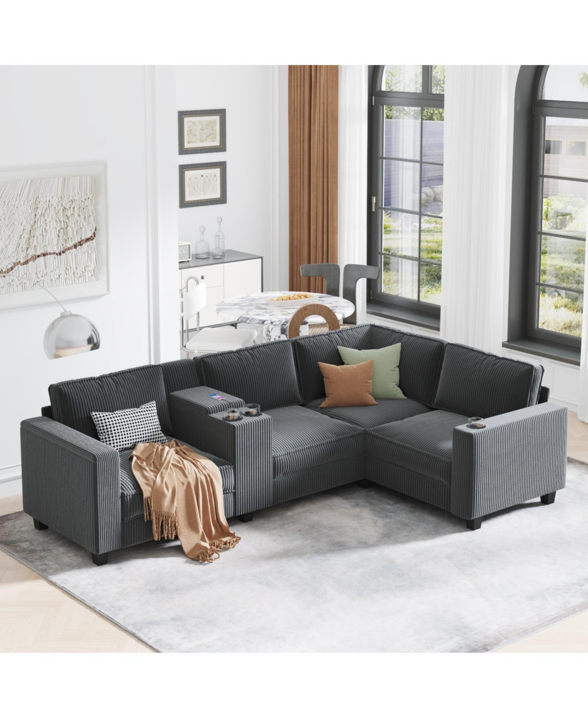 Streamdale Furniture L-Shaped Corduroy Sofa w/ Storage & Usb